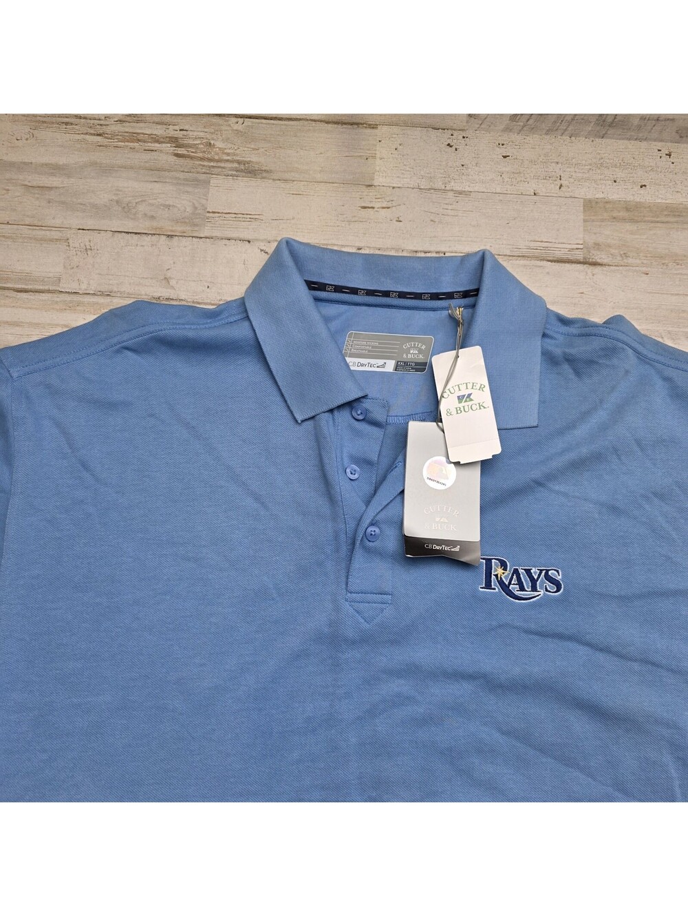 New - TAMPA BAY RAYS Polo Golf Shirt Cutter &Buck Size 2XL CB Drytec NWT Blue